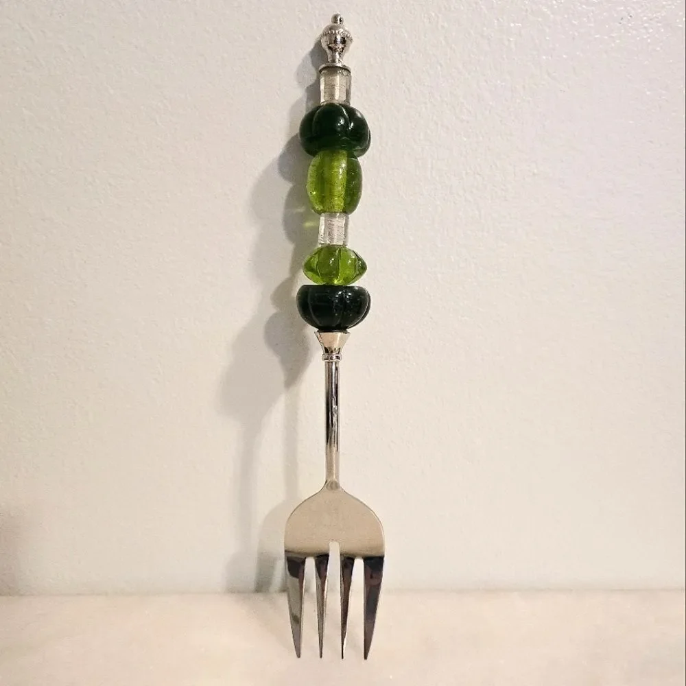 Pottery Barn Long Green Bead salad serving fork